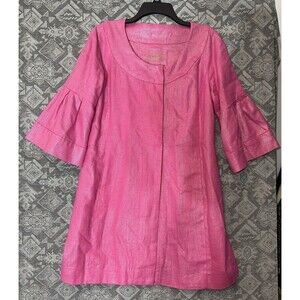 Vintage Live A Little Pink A Line Front Button Coat Woman's L Linen Shimmer